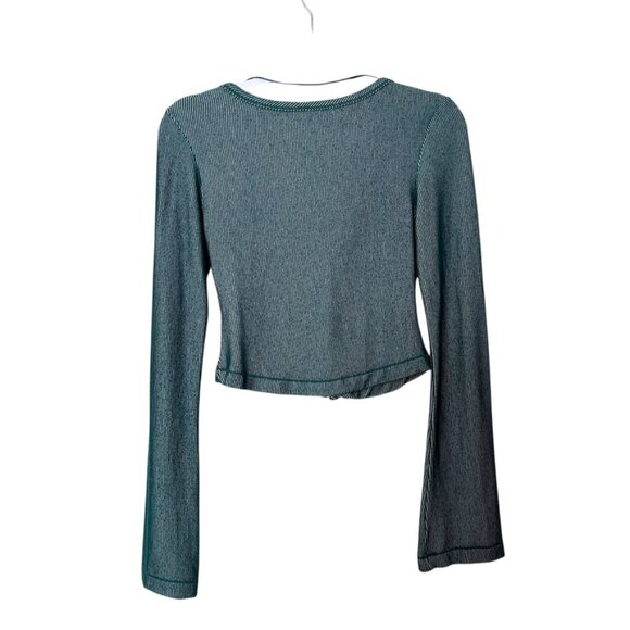 FREE PEOPLE MOVEMENT‎ Women's Ribbed Button Front Crop Top In Green Sz S Comfy - Picture 2 of 5